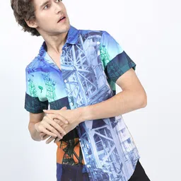 HIGHLANDER Men Blue Slim Fit Printed Casual Shirt-picture-9