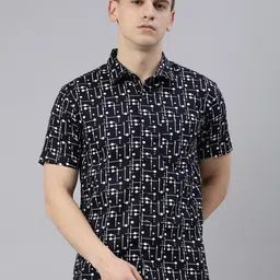 Joven Men Navy Blue Slim Fit Printed Cotton Casual Shirt-picture-6