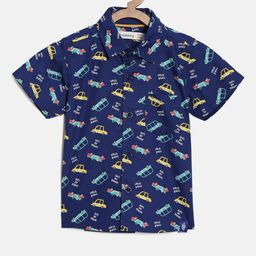 Nuberry Boys Blue Slim Fit Printed Pure Cotton Casual Shirt-picture-16