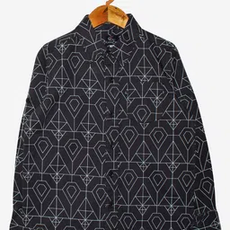 KiddoPanti Boys Charcoal Smart Printed Cotton Casual Shirt-picture-46