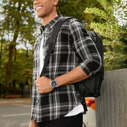 THE BEAR HOUSE Men Grey Slim Fit Tartan Checks Checked Casual Shirt-image-96