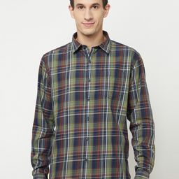 METTLE Men Olive Green Tartan Checks Checked Casual Shirt-image-104