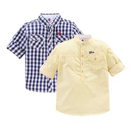 TONYBOY Boys Pack of 2 Navy Blue & Yellow Classic Gingham Checked Cotton Casual Shirts-image-24