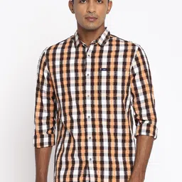 Lee Men Orange & Brown Classic Slim Fit Gingham Checked Casual Shirt-image-55