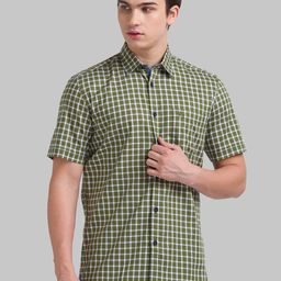 Parx Men Green Slim Fit Gingham Checked Cotton Casual Shirt-image-17