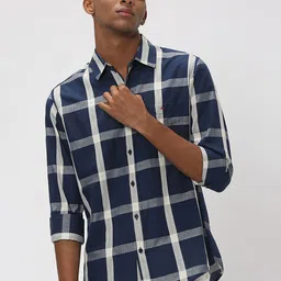 Mufti Trim Slim Fit Windowpane Checked Casual Pure Cotton Shirt-image-45