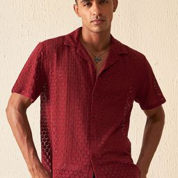 DENNISON Self Design Smart Semi Sheer Cotton Casual Shirt-image-32