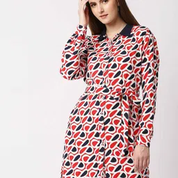 Pepe Jeans Red & White Shirt Mini Dress with Belt-image-35