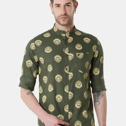 VUDU Men Olive Green Comfort Cotton Printed Casual Shirt-image-19