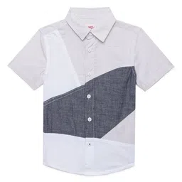 UNDER FOURTEEN ONLY Boys Beige Colourblocked Cotton Casual Shirt-image-65