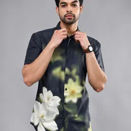 DEZANO Smart Slim Fit Floral Printed Short Sleeves Casual Shirt-image-4