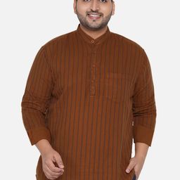 John Pride Men Brown Striped Plus Size Casual Shirt-37