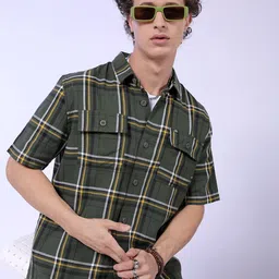 The Indian Garage Co Tartan Checked Oversized Pure Cotton Casual Shirt-image-29