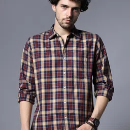 High Star Checked Cotton Spread Collar Opaque Cotton Casual Shirt-picture-17