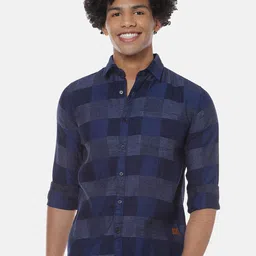 Campus Sutra Navy Blue Checked Classic Cotton Casual Shirt-image-91