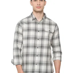 SNX Tailored Fit Spread Collar Checked Cotton Casual Shirt-image-63