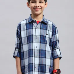 Monte Carlo Boys Classic Tartan Checked spread Collar Long Sleeves Cotton Casual Shirt-image-44