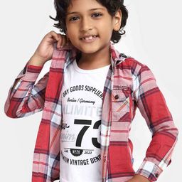 V-Mart Boys Tartan Checked Hooded Cotton Casual Shirt-image-50