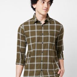SPYKAR spread collar Long Sleeves Regular Fit Checked Casual Cotton Shirt-image-70