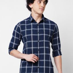 SPYKAR Spread Collar Long Sleeves Checked Regular Fit Casual Cotton Shirt-image-4