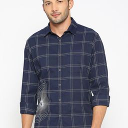 SNX Men Tailored Fit Windowpane Checked Spread Collar Cotton Casual Shirt-image-101