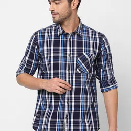 Pepe Jeans Men Navy Blue Opaque Checked Pure Cotton Casual Shirt-image-99