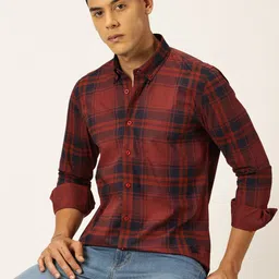 Thomas Scott Men Premium Tartan Checked Button-Down Collar Cotton Casual Shirt-image-56