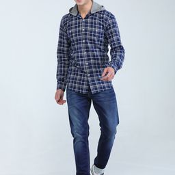 TQS Tartan Checked Hood Cotton Shirt-image-5