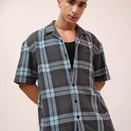 HIGHLANDER Tartan Checks Spread Collar Short Sleeves Oversized Cotton Casual Shirt-picture-9