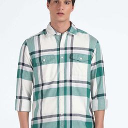Flying Machine Tartan Checks Twill Pure Cotton Casual Shirt-image-61