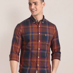 U.S. Polo Assn. Button Down Collar Long Sleeves Tartan Checks Cotton Regular Fit Shirt-image-83