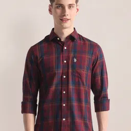 U.S. Polo Assn. Tartan Checked Spread Collar Twill Casual Shirt-picture-42
