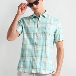 Arrow Sport Checked Spread Collar Cotton Curved Casual Shirt-picture-29