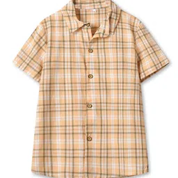 StyleCast Boys Khaki Tartan Checked Spread Collar Cotton Casual Shirt-image-83