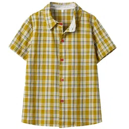 StyleCast Boys Yellow Tartan Checked Spread Collar Cotton Casual Shirt-image-4