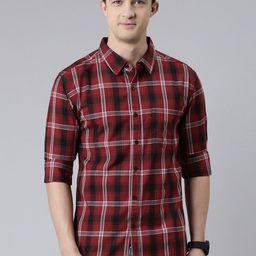Metronaut Tartan Checked Spread Collar Cotton Shirt-image-119