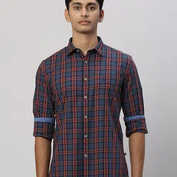 Parx Slim Fit Tartan Checks Cotton Checked Casual Shirt-image-14