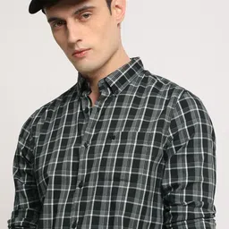 THE BEAR HOUSE Men Checked Slim Fit Button-Down Collar Pure Cotton Casual Shirt-image-34