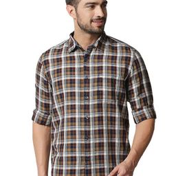 Basics Spread Collar Slim Fit Tartan Checks Opaque Checked Casual Shirt-picture-13