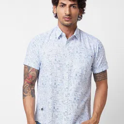 SPYKAR Spread Collar Opaque Printed Cotton Casual Shirt-image-57
