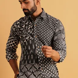 Lightpole Men Conversational Printed Spread Collar Casual Shirt-image-6