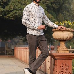 SANSKRUTIHOMES Straight Floral Printed Band Collar Breathable Cotton Casual Shirt-image-68
