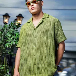 House of Koala Unisex Relaxed Fit Cotton Crochet Resort Shirt-image-2