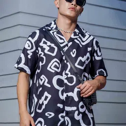 House of Koala Classic Cuban Collar Printed Relaxed Fit Casual Shirt-image-42