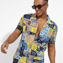 Campus Sutra Blue Classic Abstract Printed Casual Shirt-image-58