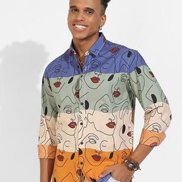 Campus Sutra Blue & Green Classic Conversatioanl Printed Cotton Casual Shirt-image-20