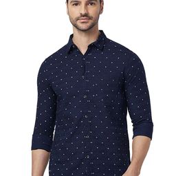SNX Tailored Fit Micro Ditsy Printed Spread Collar Casual Shirt-image-77