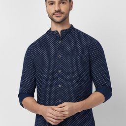 SNX Tailored Fit Mandarin Collar Printed Cotton Casual Shirt-image-98