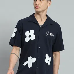 GRIFFEL Premium Floral Printed Cuban Collar Cotton Casual Shirt-image-12