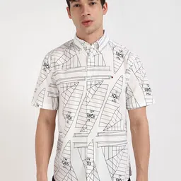 Tommy Hilfiger Men Button-Down Collar Geometric Printed Cotton Casual Shirt-image-2